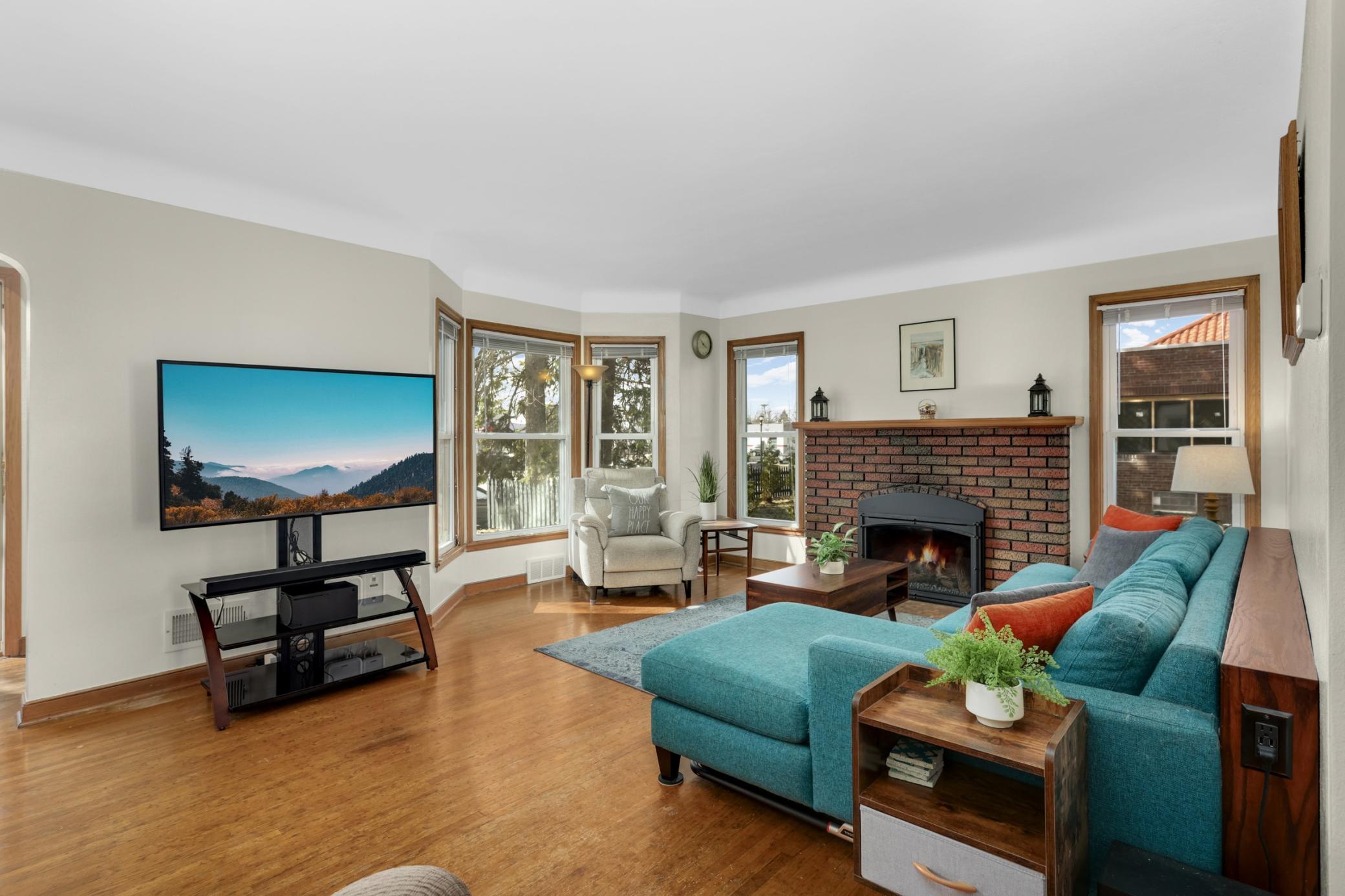 The footprint of the living room allows for many different furniture configurations.