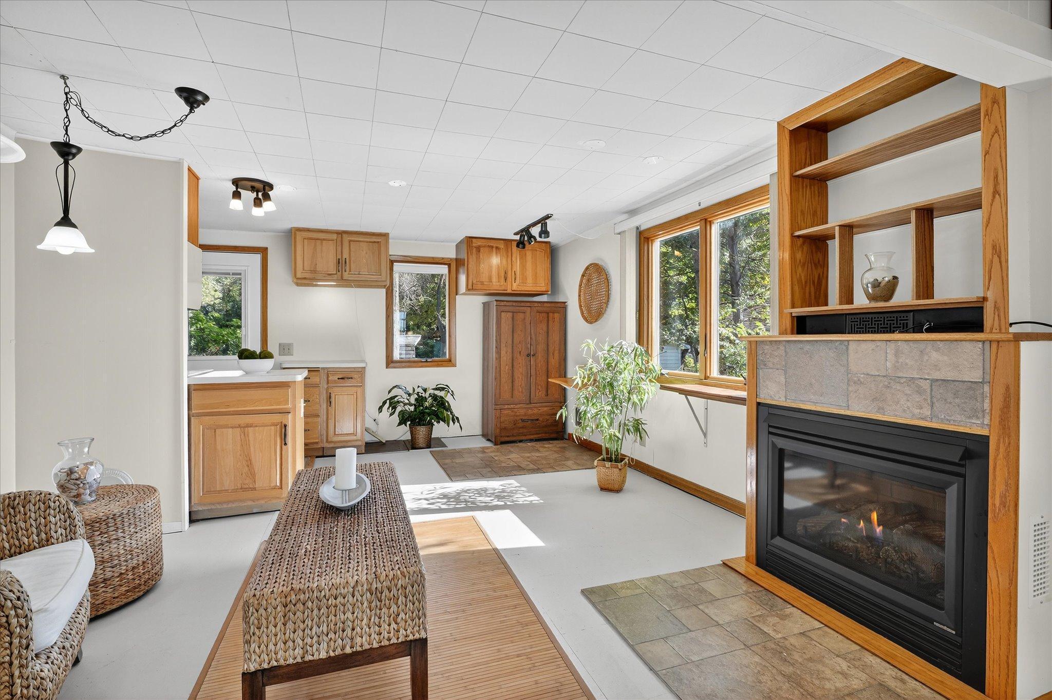 Cabin interior living room/dining room.