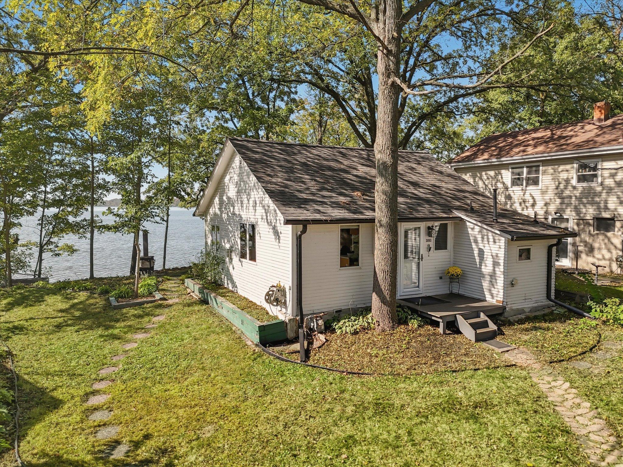 Cabin from street side to lake