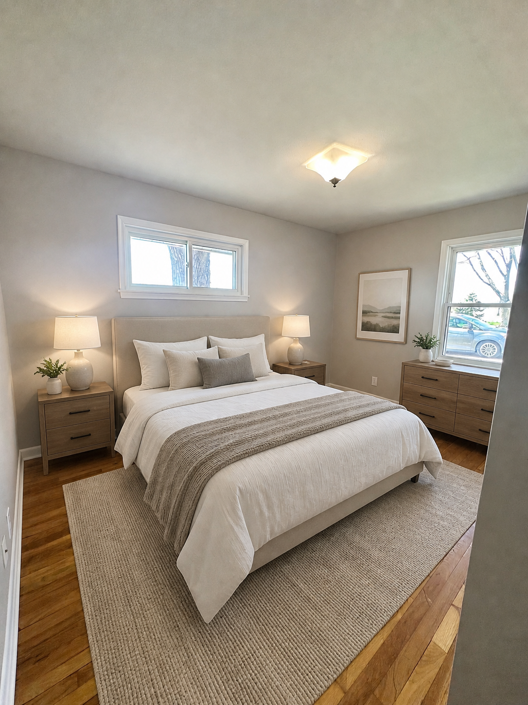 Virtually staged primary bedroom