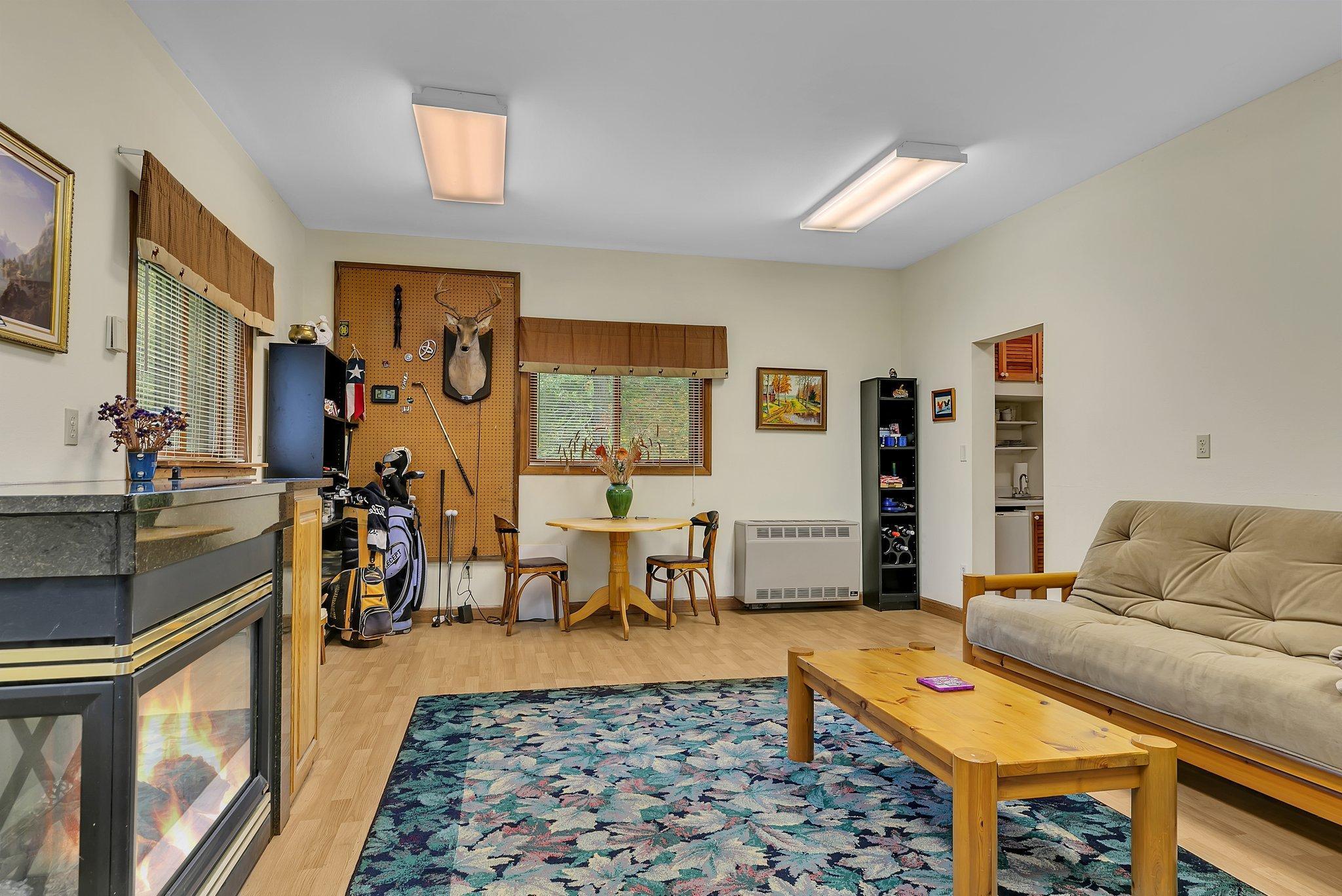 Man cave with full bathroom