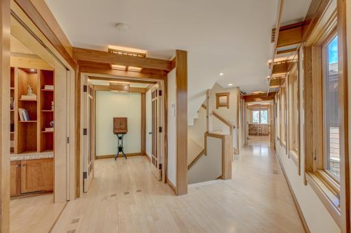 Cherry squares inlaid in the maple floors add a nice touch for delineating spaces.