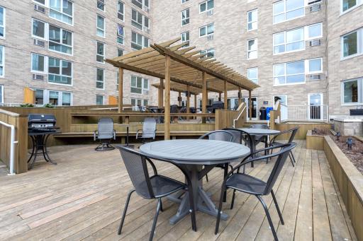 Main deck with tables, chairs and grill. The lower deck has ramps and is ADA accessible