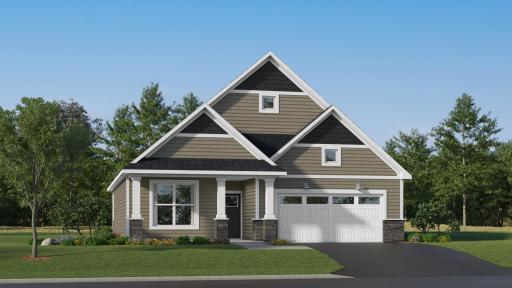 (Exterior rendering, actual homes finishes will vary) The Corsica has a stunning exterior.