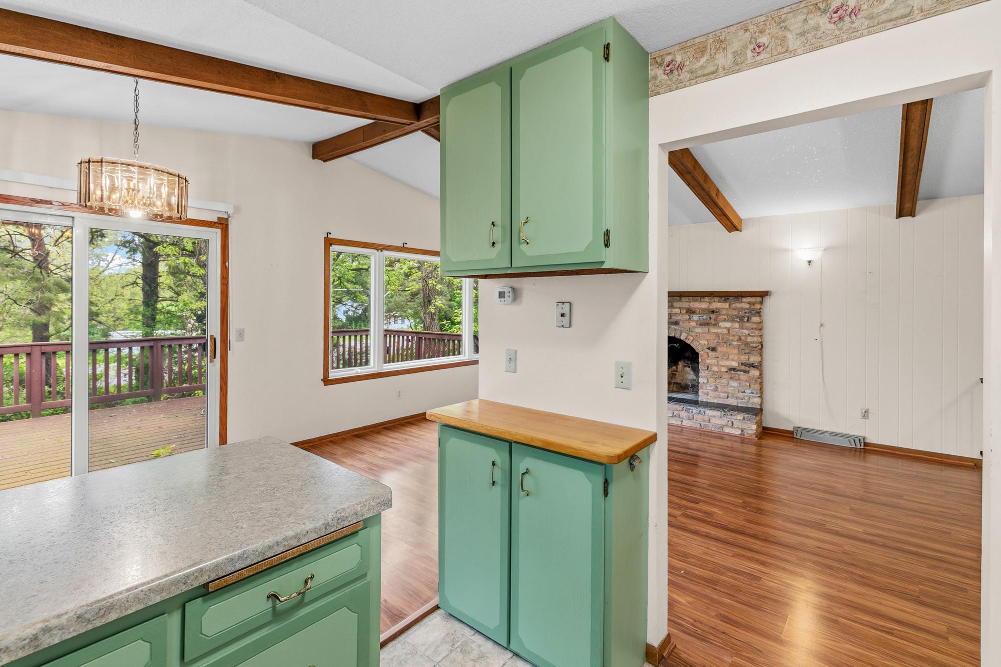 You won't feel left out of the action while cooking in this kitchen.