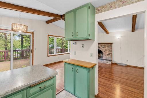 You won't feel left out of the action while cooking in this kitchen.