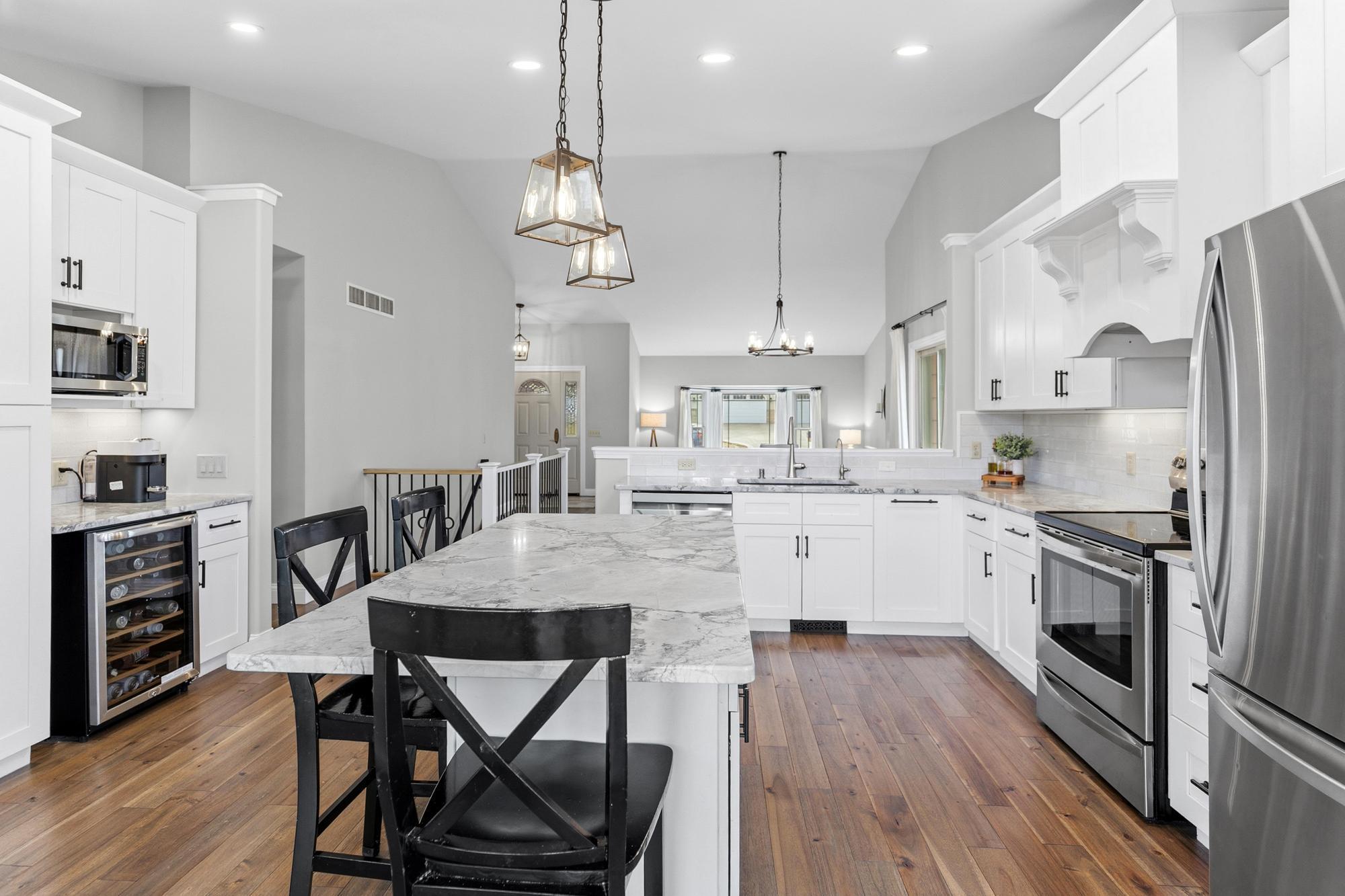 a coffee station and a wine fridge (!)...