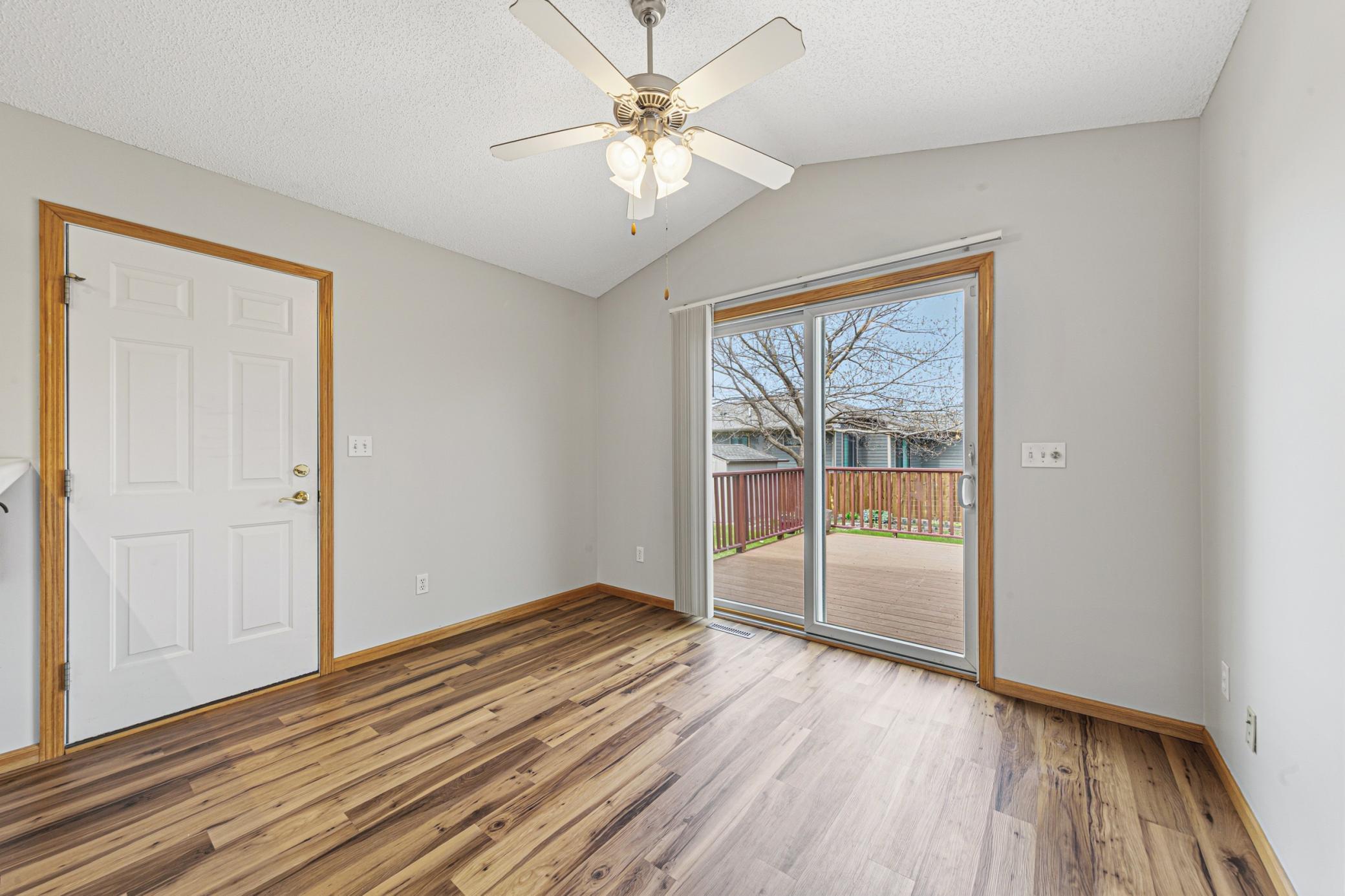 Dining room with patio door out to the deck