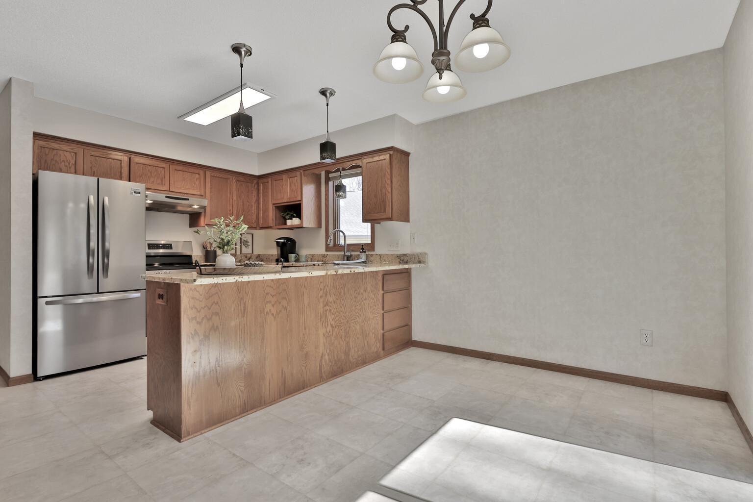 Dining and kitchen, granite countertops
