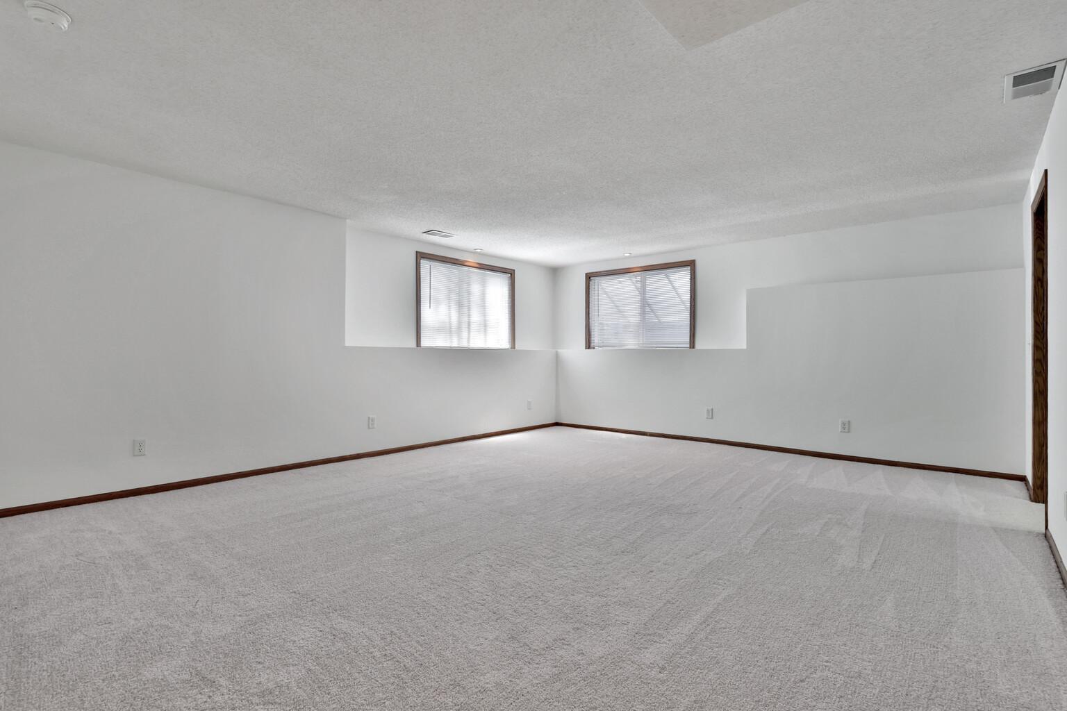 Enormous family room in lower level with new carpet and large look out windows