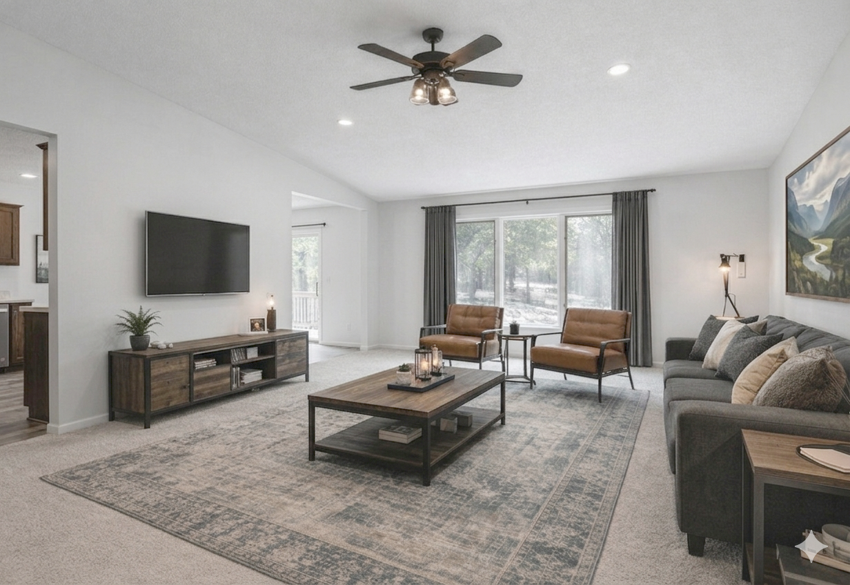 Living room virtually staged