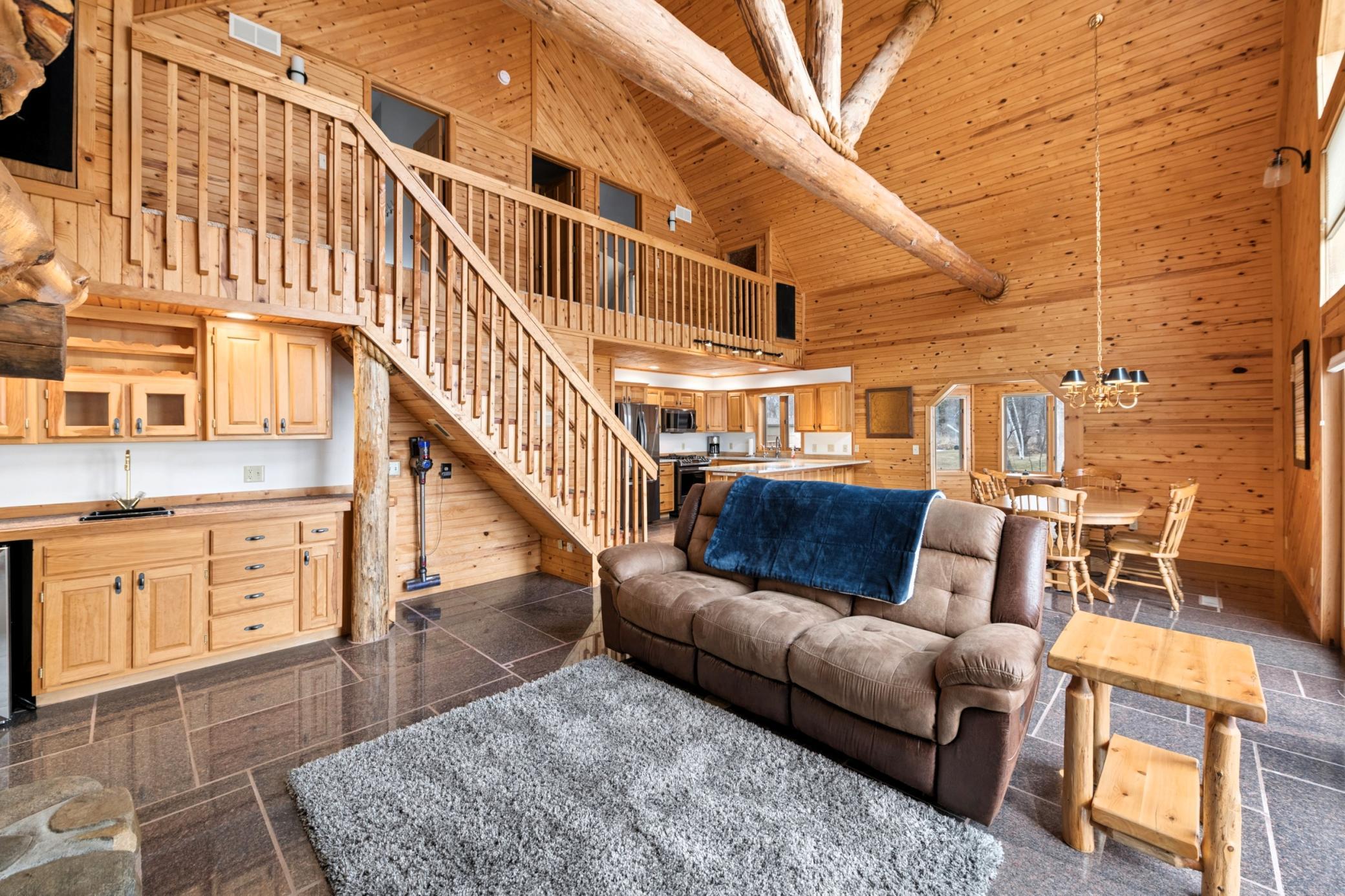 Vaulted open ceilings and the wood beams!