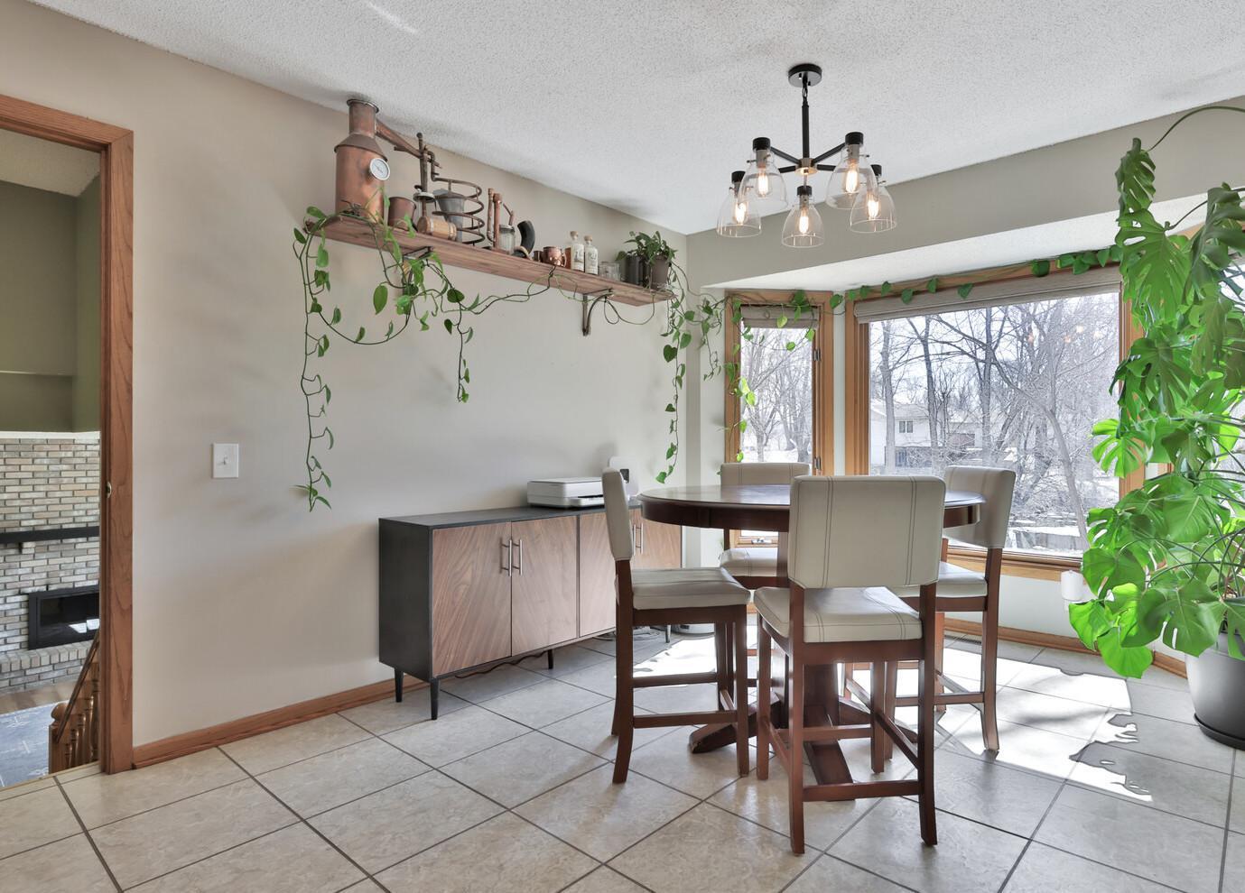 Dining area with views of the pond.