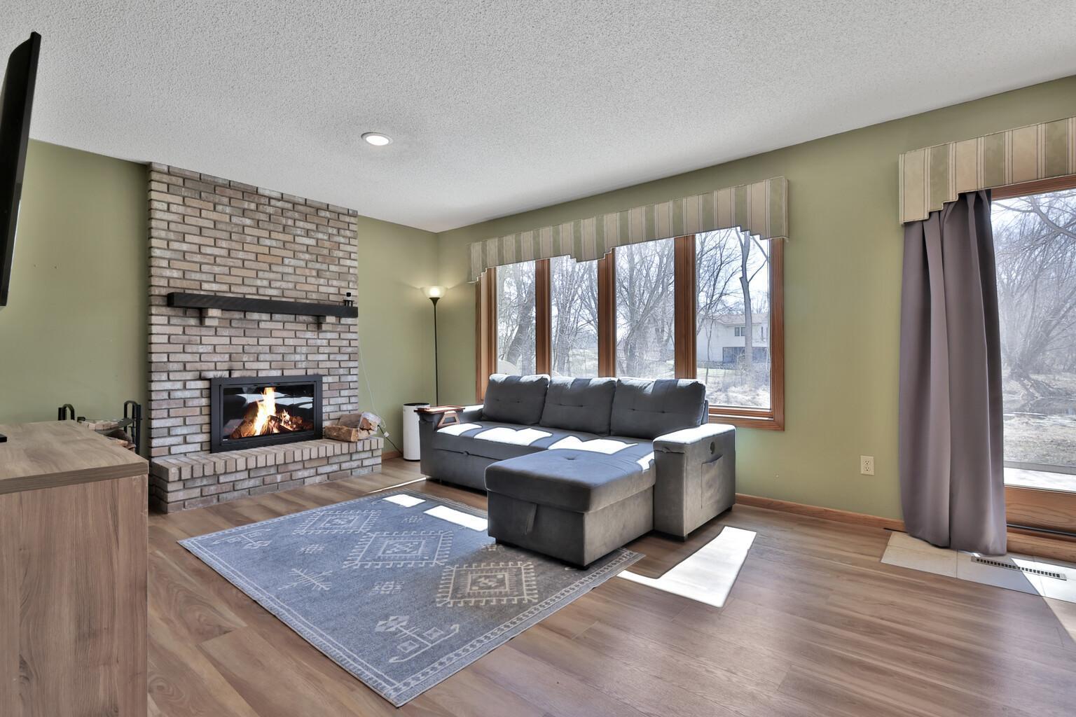 Lower level family room with fireplace