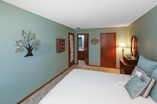 Primary bedroom with walk-in closet (door on the right) and full walk thru bathroom.