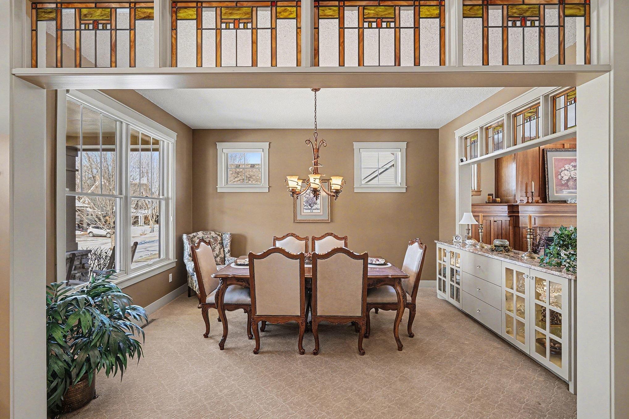 Formal Dining Room with stained glass accents