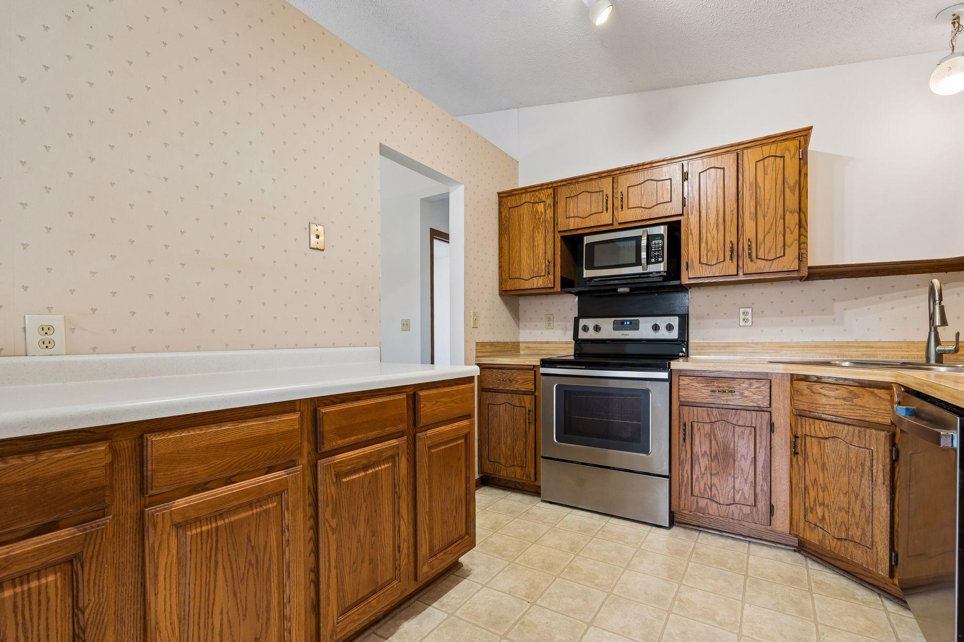 Additional workspace and storage in kitchen.