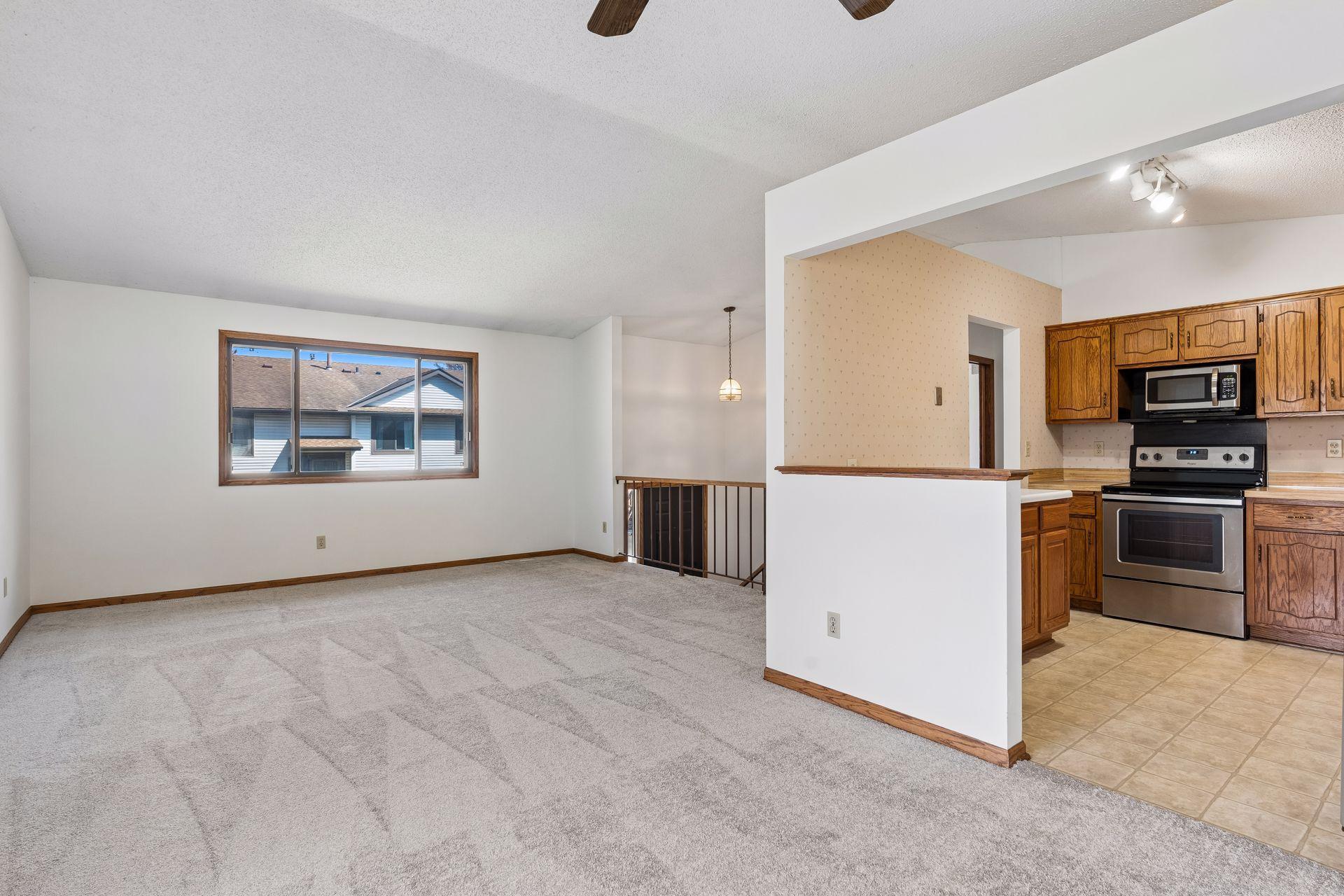 Living Room, Dining Room and Kitchen.