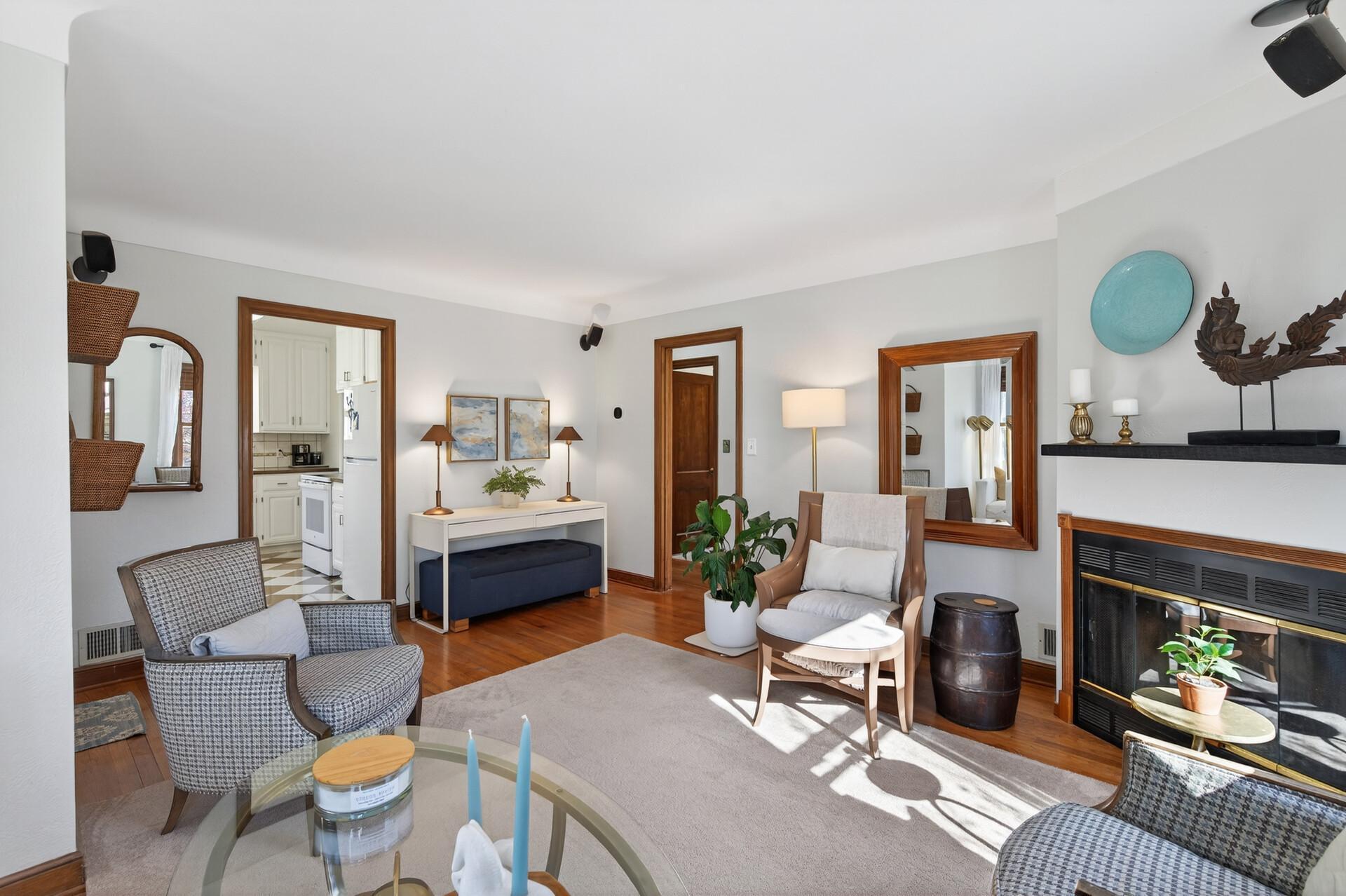 Gather 'round the wood burning fireplace on a cool fall day.