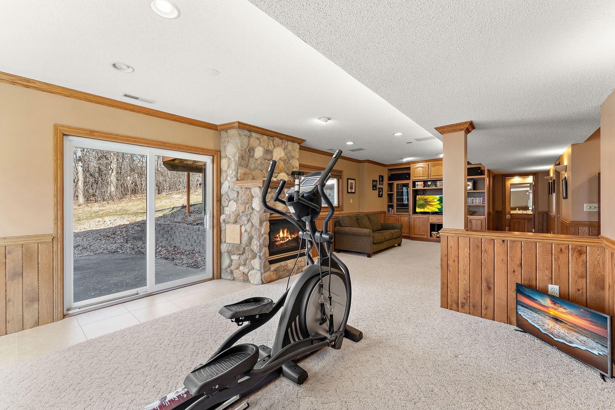 Game or workout area with walkout