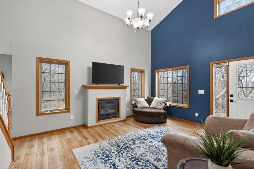 Comfortable living space with fireplace and open feel