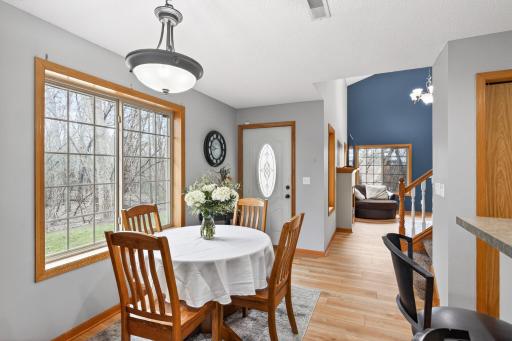 Dining space with easy access to kitchen and living room