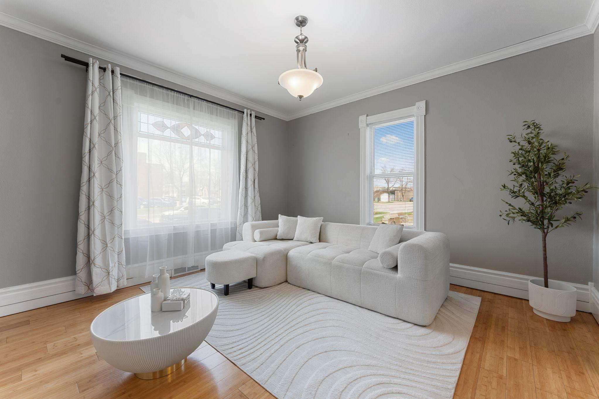 Living room with west facing windows