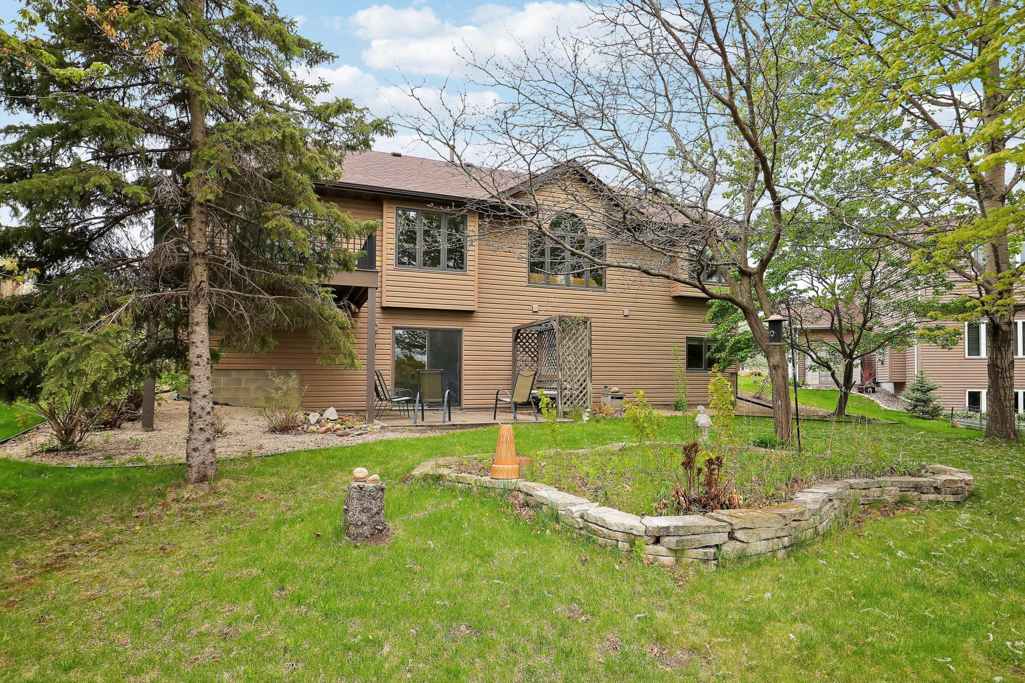 Beautifully landscaped backyard.