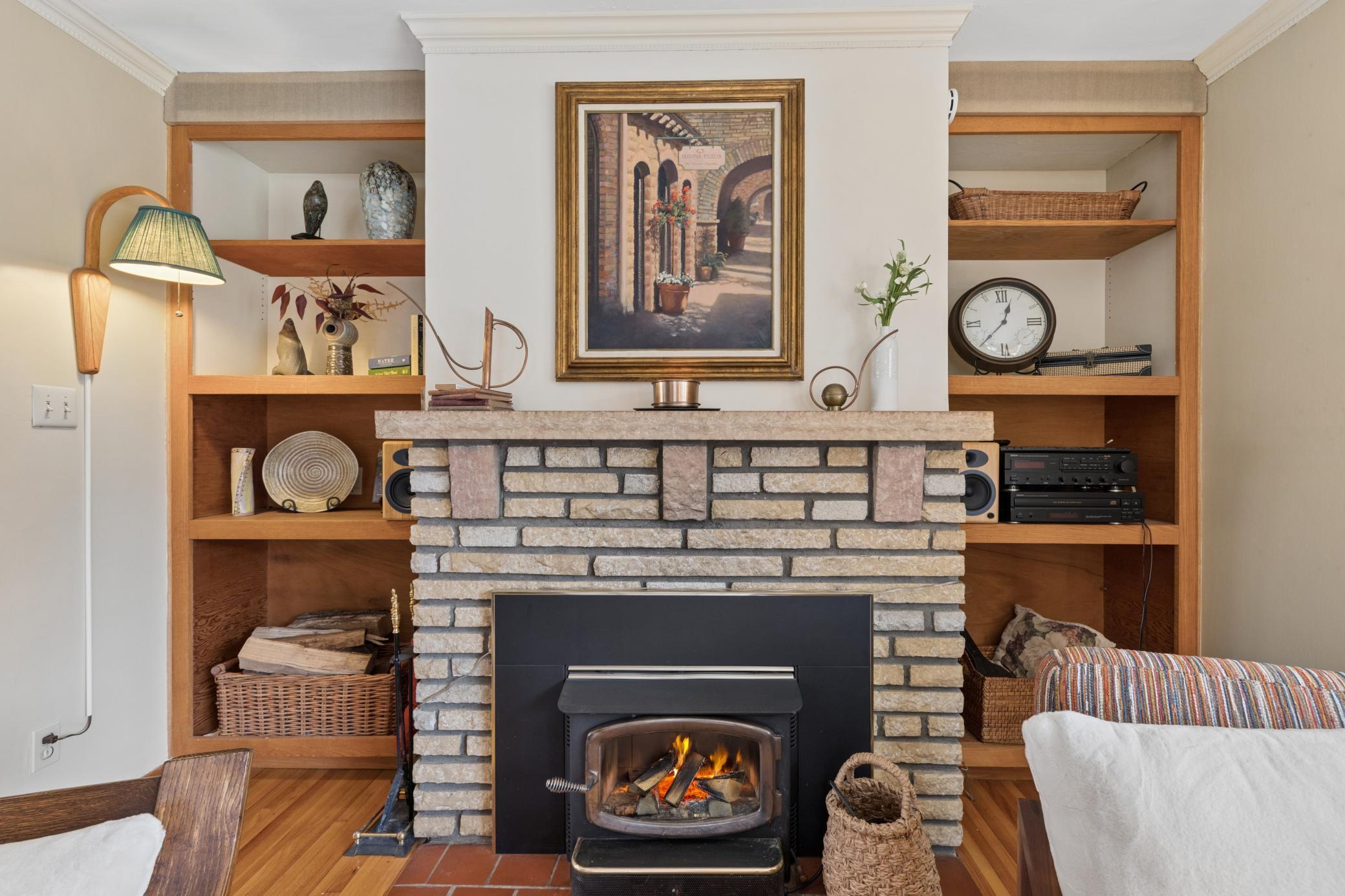 A wood burning fireplace to fill your home with warmth