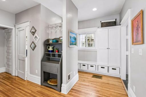 You can see part of the mudroom here but it is much bigger and extends to the left. To the right is door to back yard and garage.