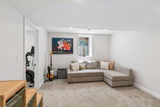Lower level family room with egress window.