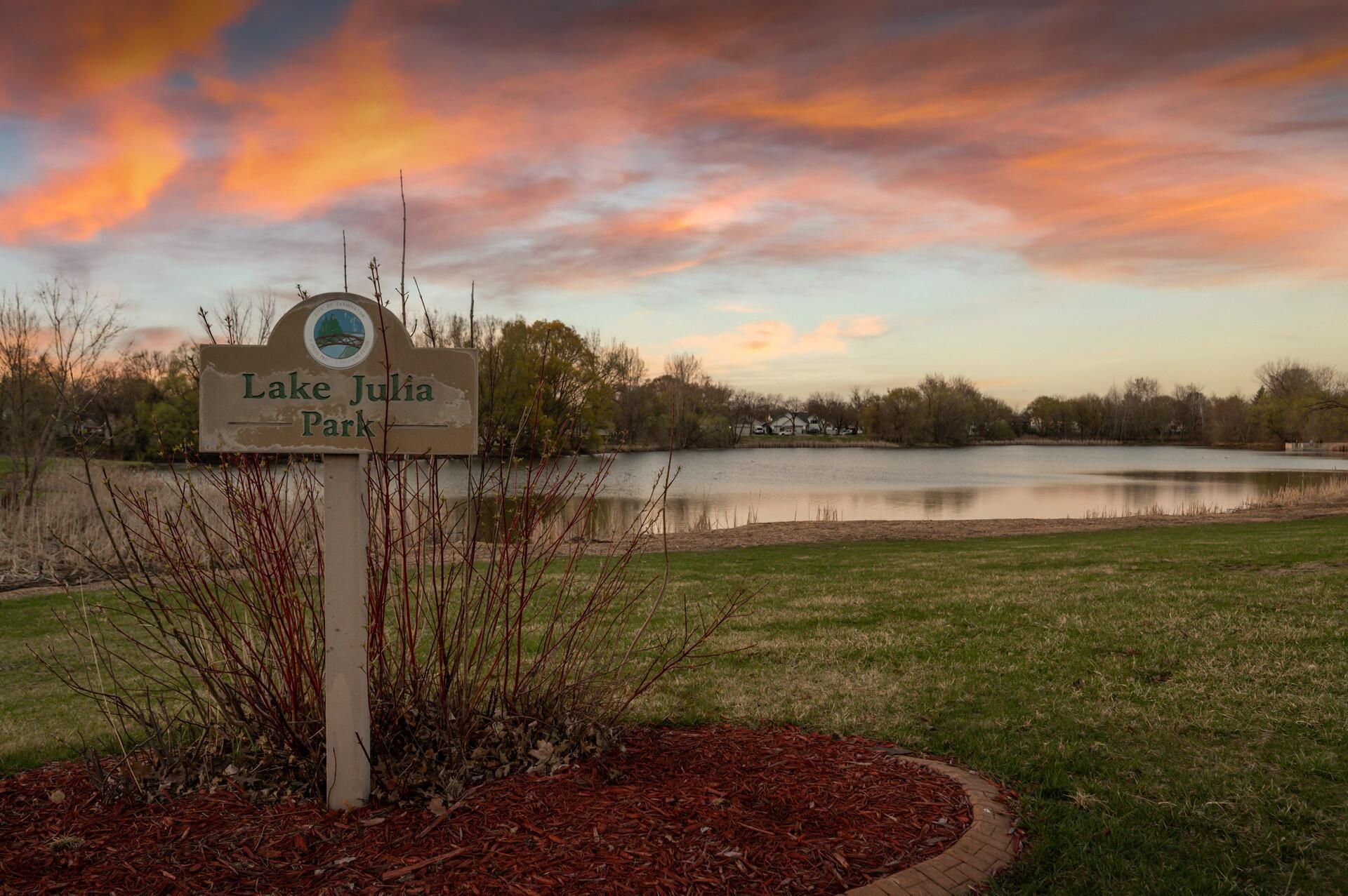 Just steps away from Lake Julia park which has trails, city park and great water views