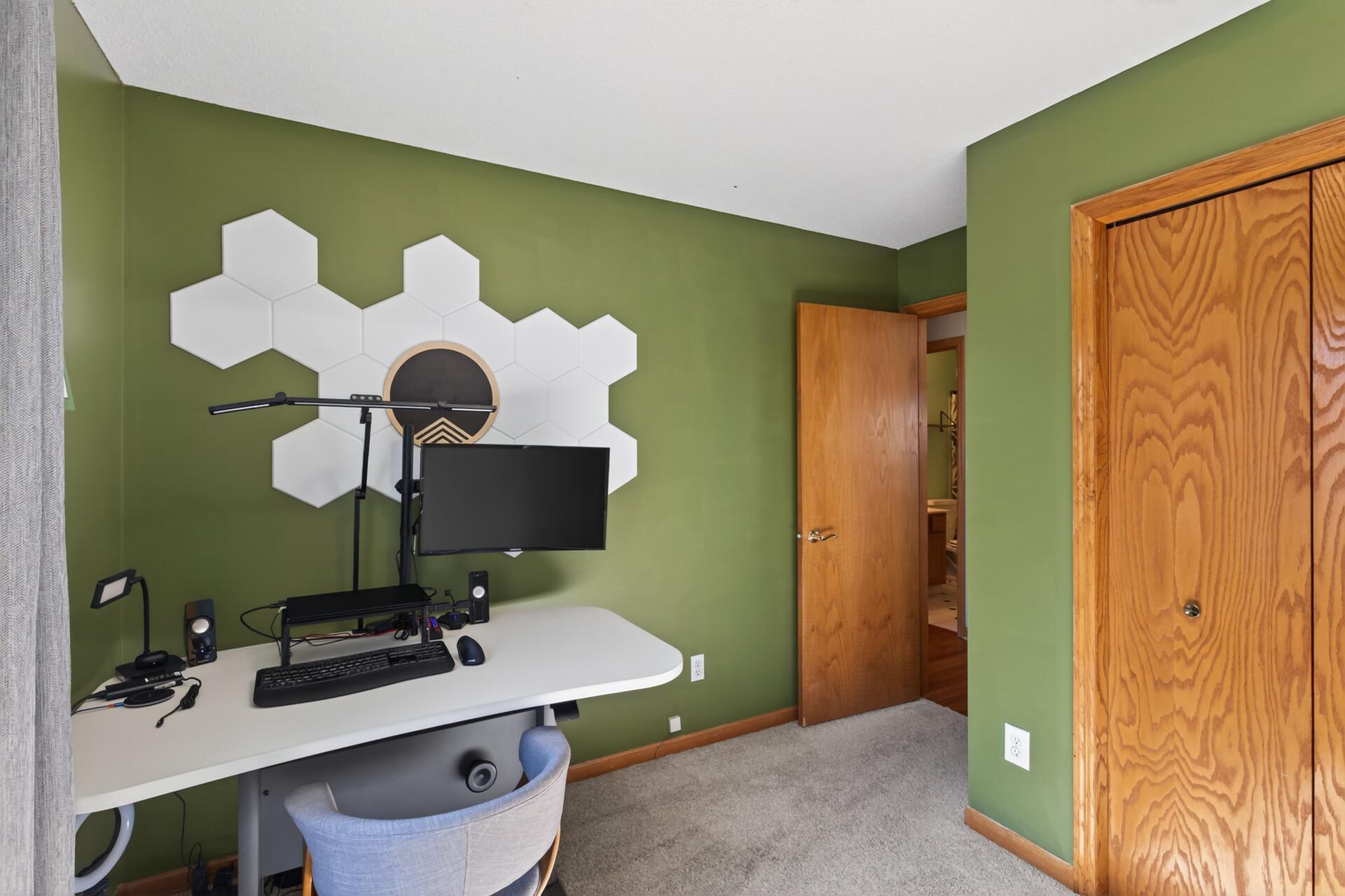 Office space offers closet for the use of a bedroom