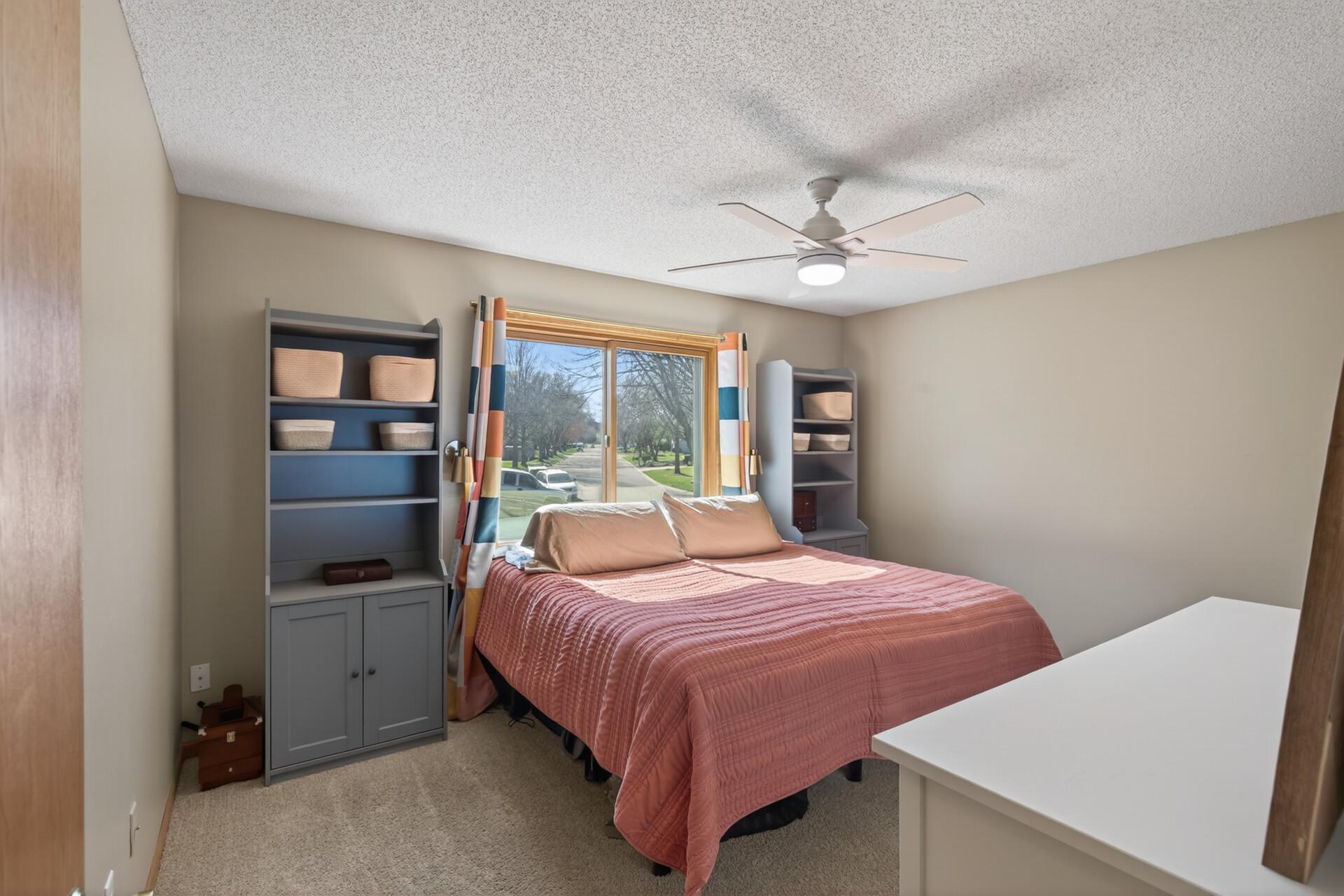 Owners suite offers space, dual closets , and 3/4 private bathroom