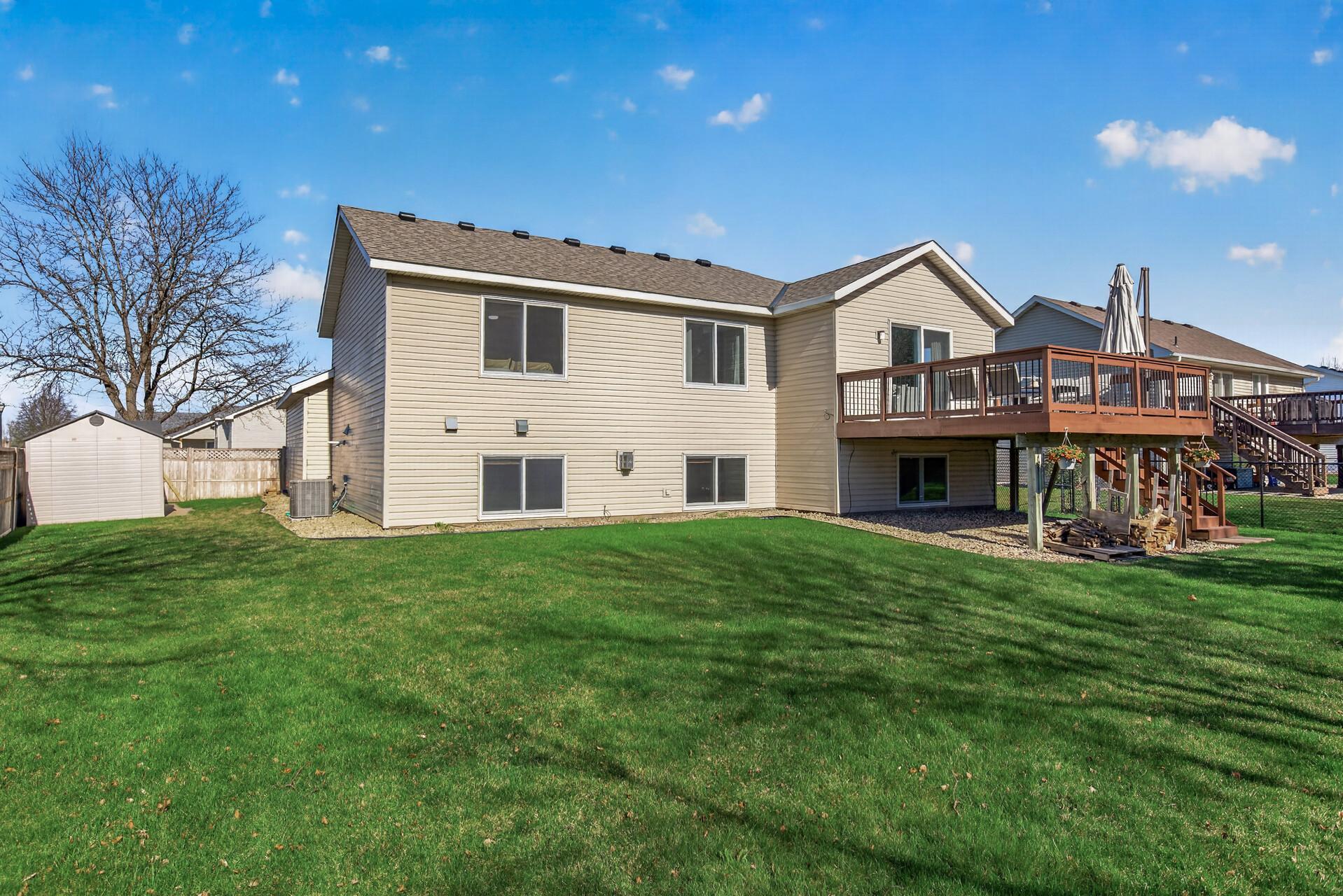 Backyard shows opportunities to add playsets/ swingsets