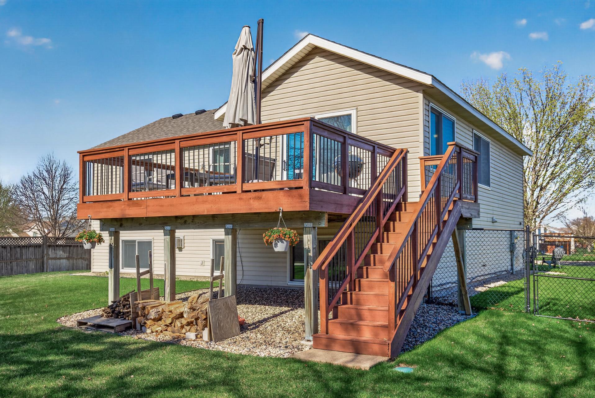 Staircase to ground level- fenced yard, flat lot