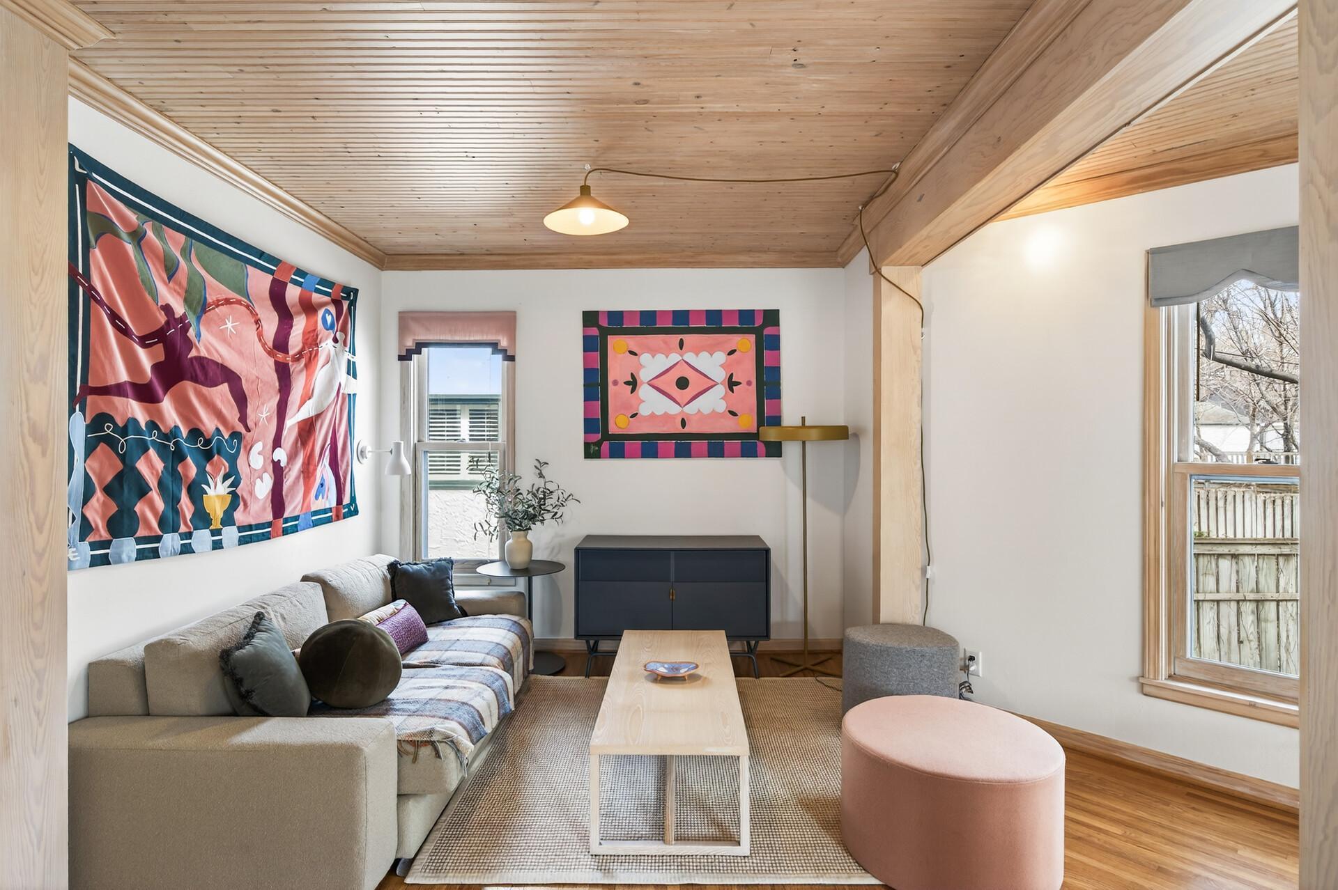 The cozy sitting room is sunny and bright!