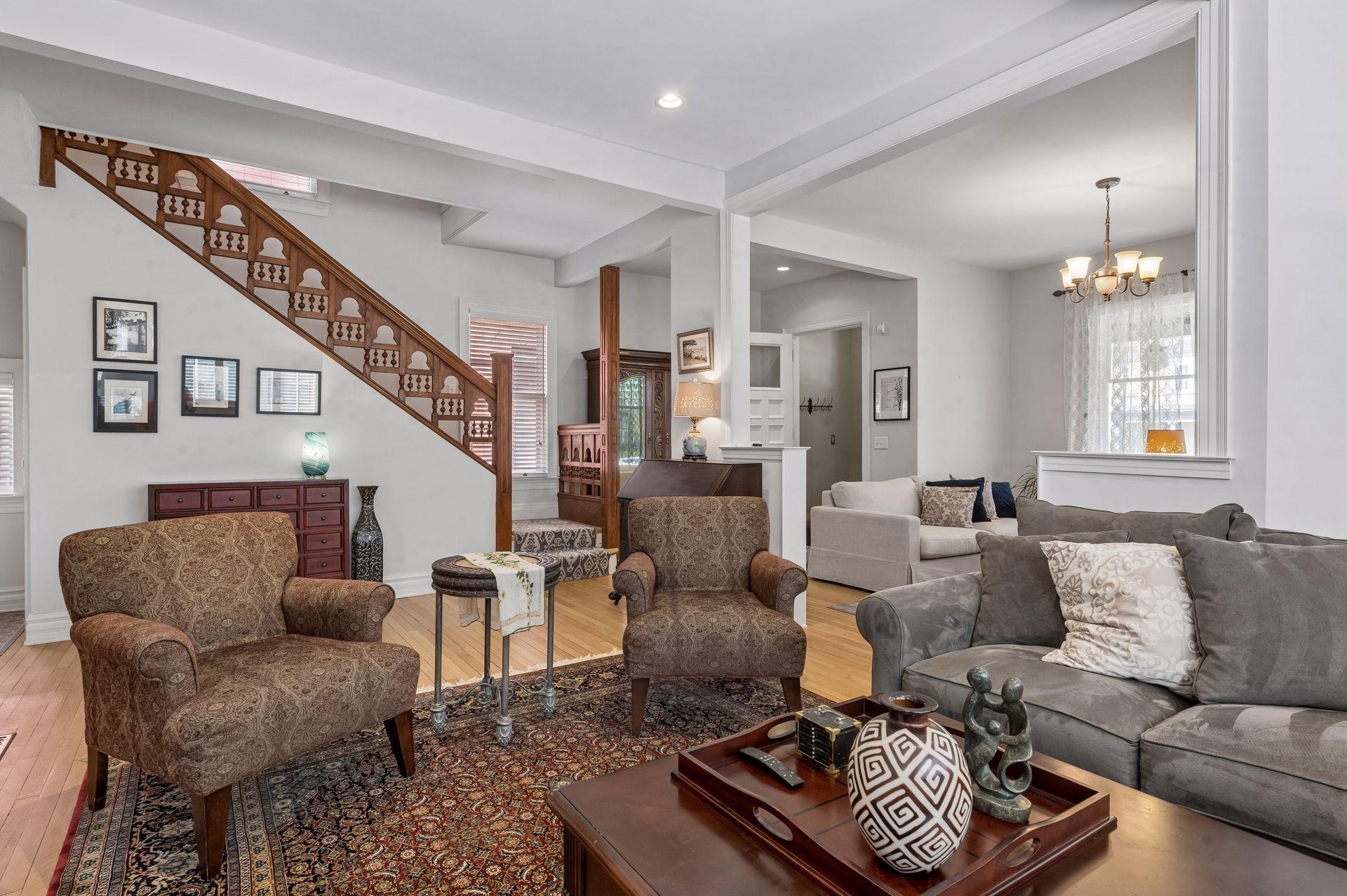 Intricate wood work on the railing add character to the home!