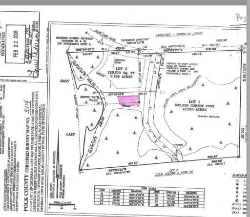 Survey-Pink area is location where future cabin could be built