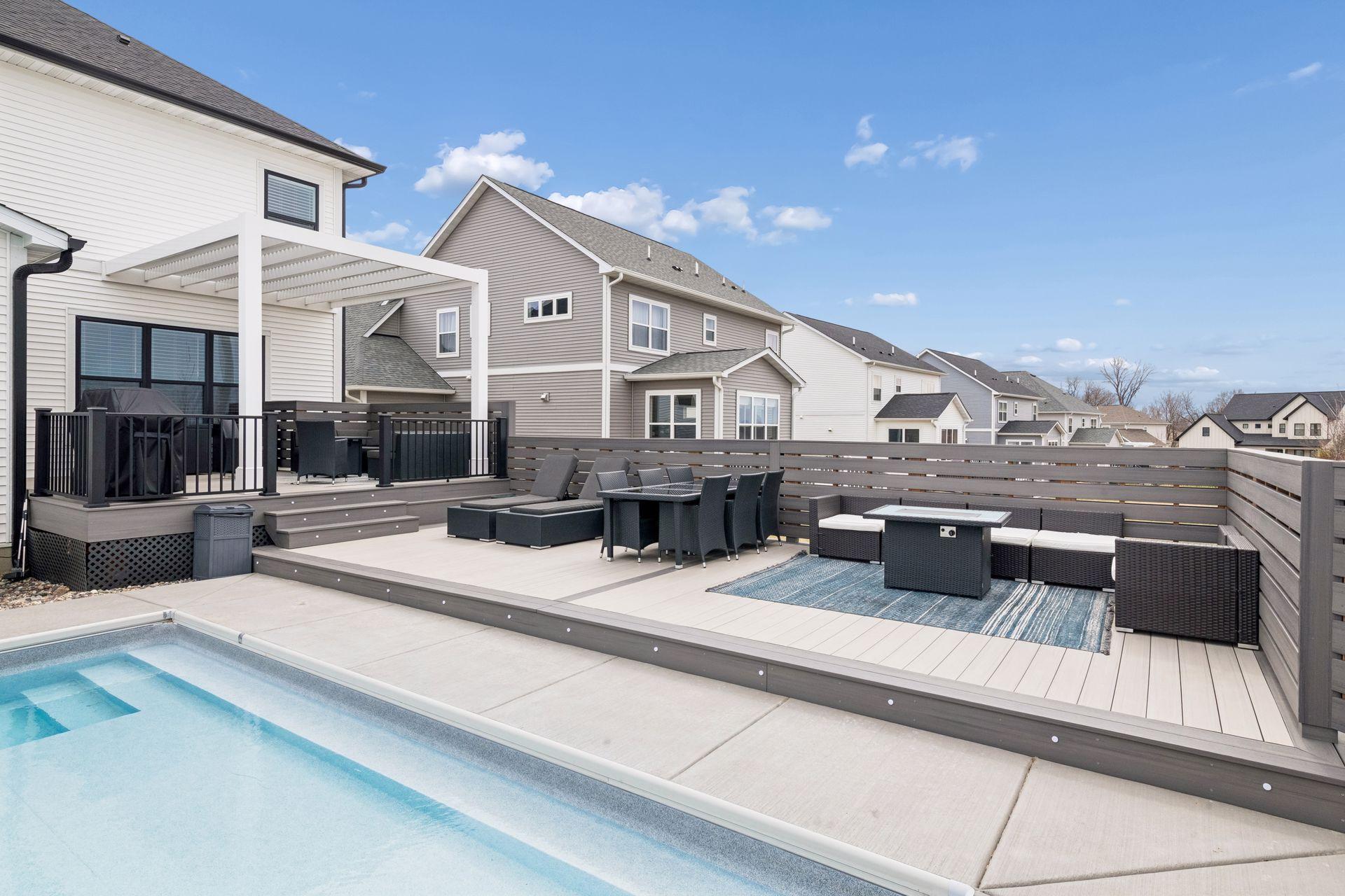 20x40ft heated saltwater pool with custom sundeck and LED lights
