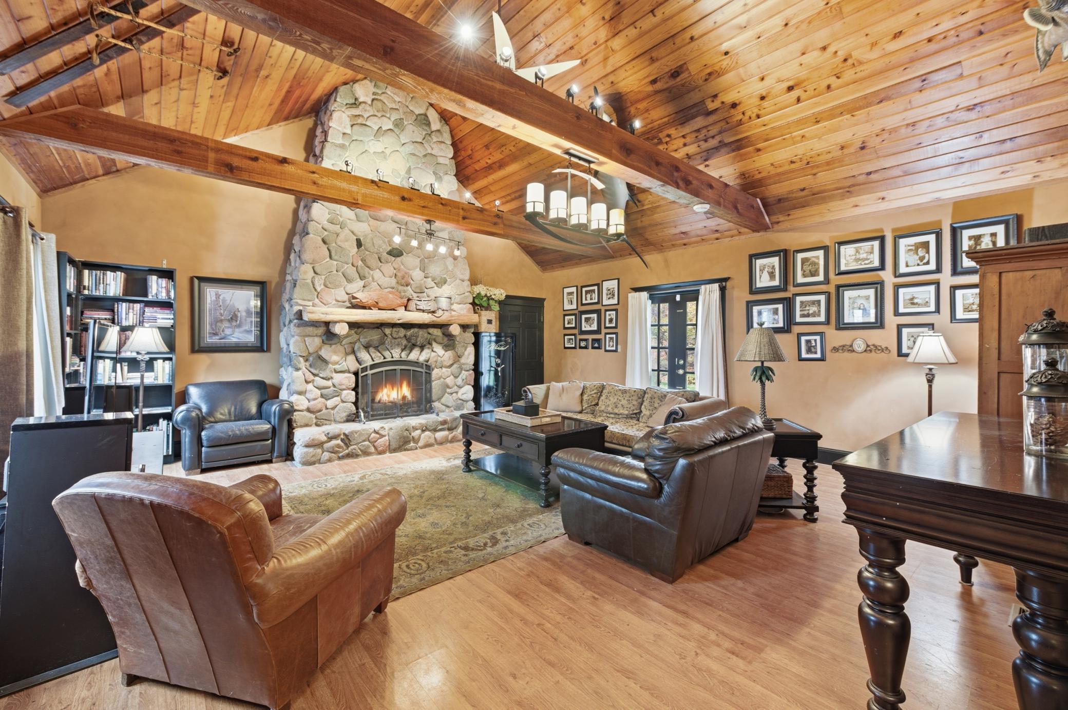 13001 Twilight Road - Great Room with Hardwood Floors and French Doors to Back Lawn