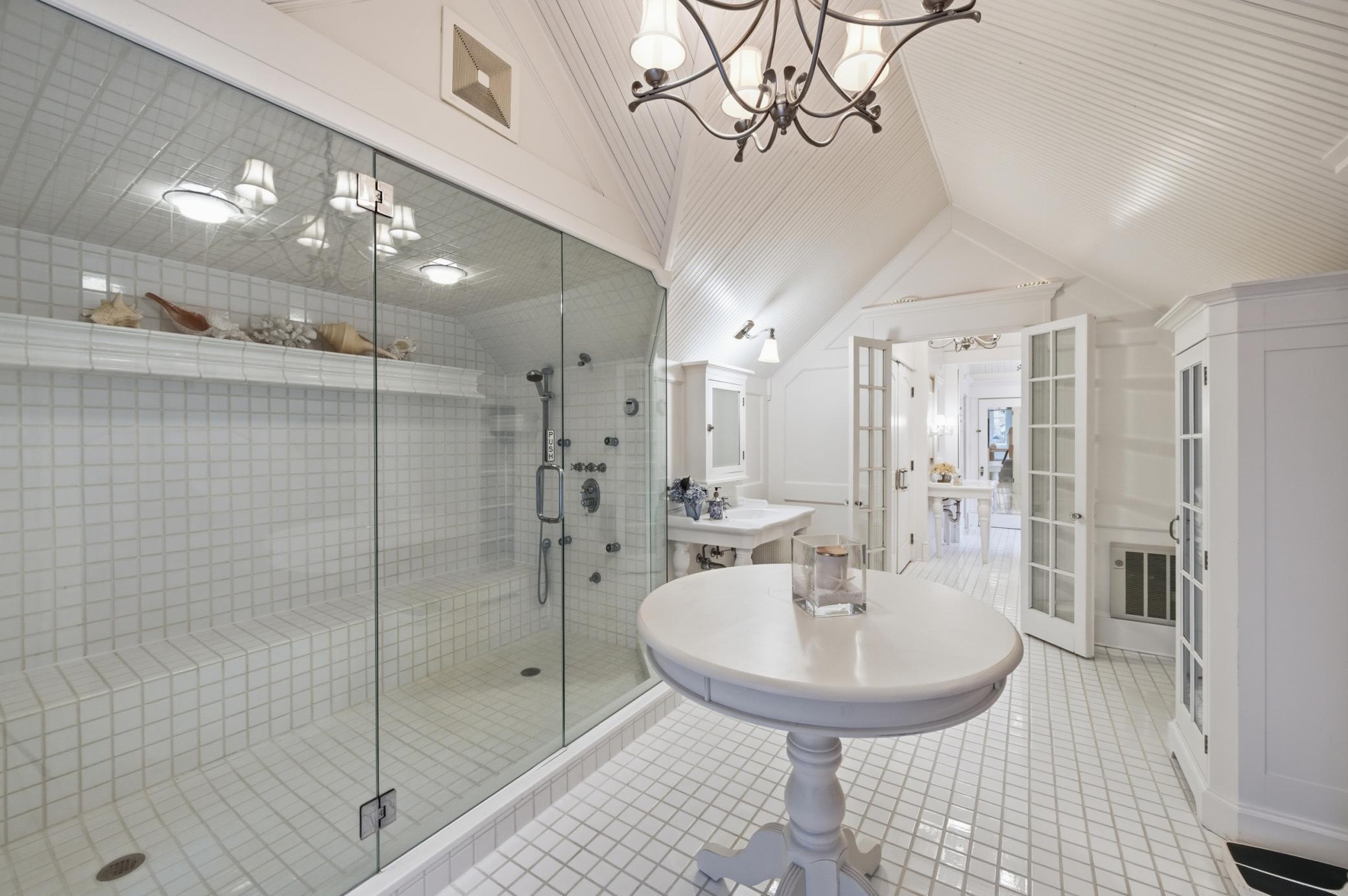 13001 Twilight Road - Primary Bathroom with Attached Flex Room, Heated Floors, French Doors, Paneled Walls & Beamed Ceilings