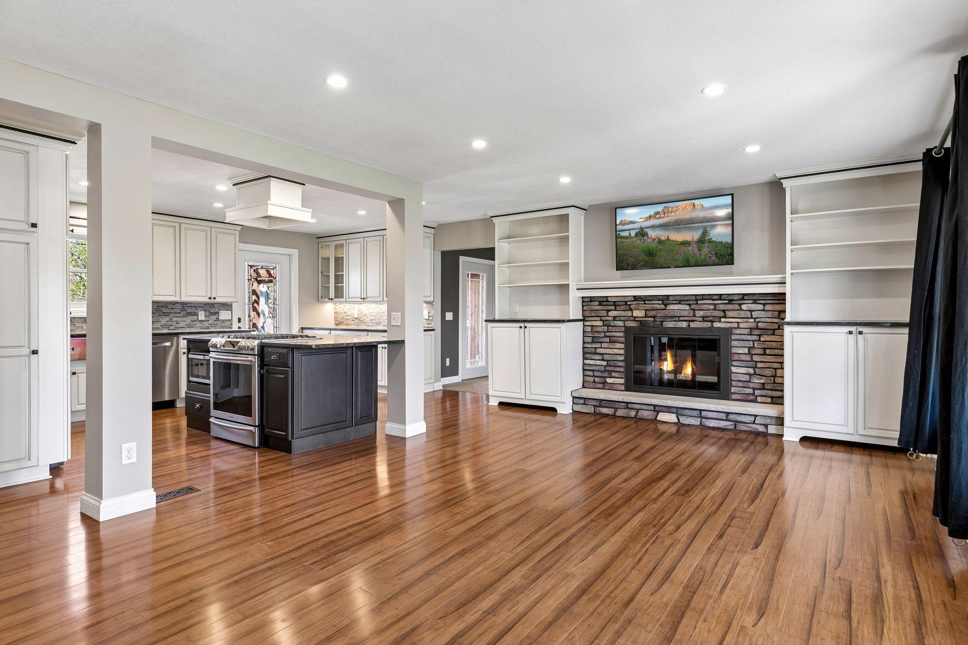 Gorgeous open concept living area with kitchen.