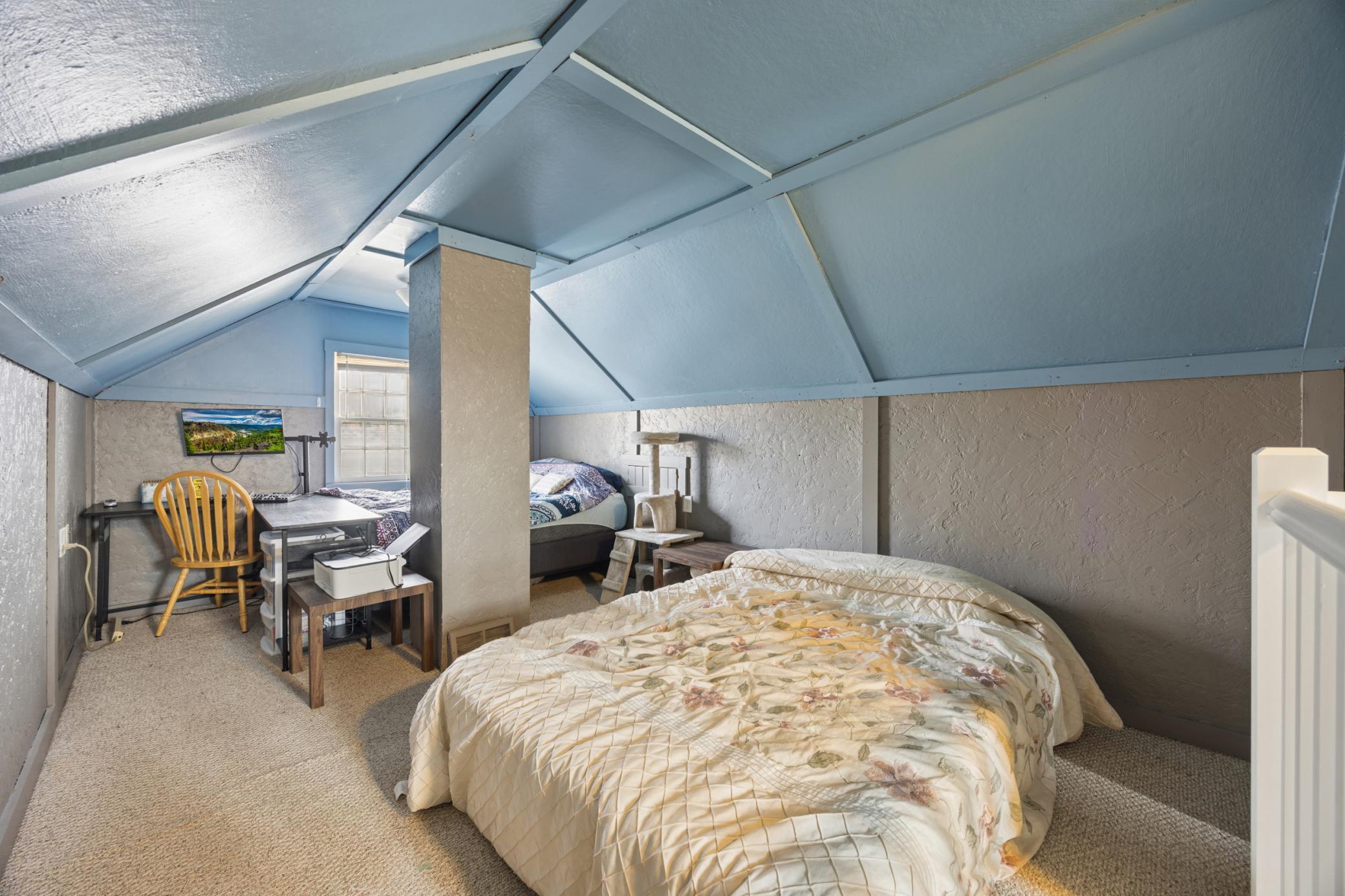 Upper level could be used for a bedroom, office space or kid game area.... the options are endless! Also has a closet space for added storage!