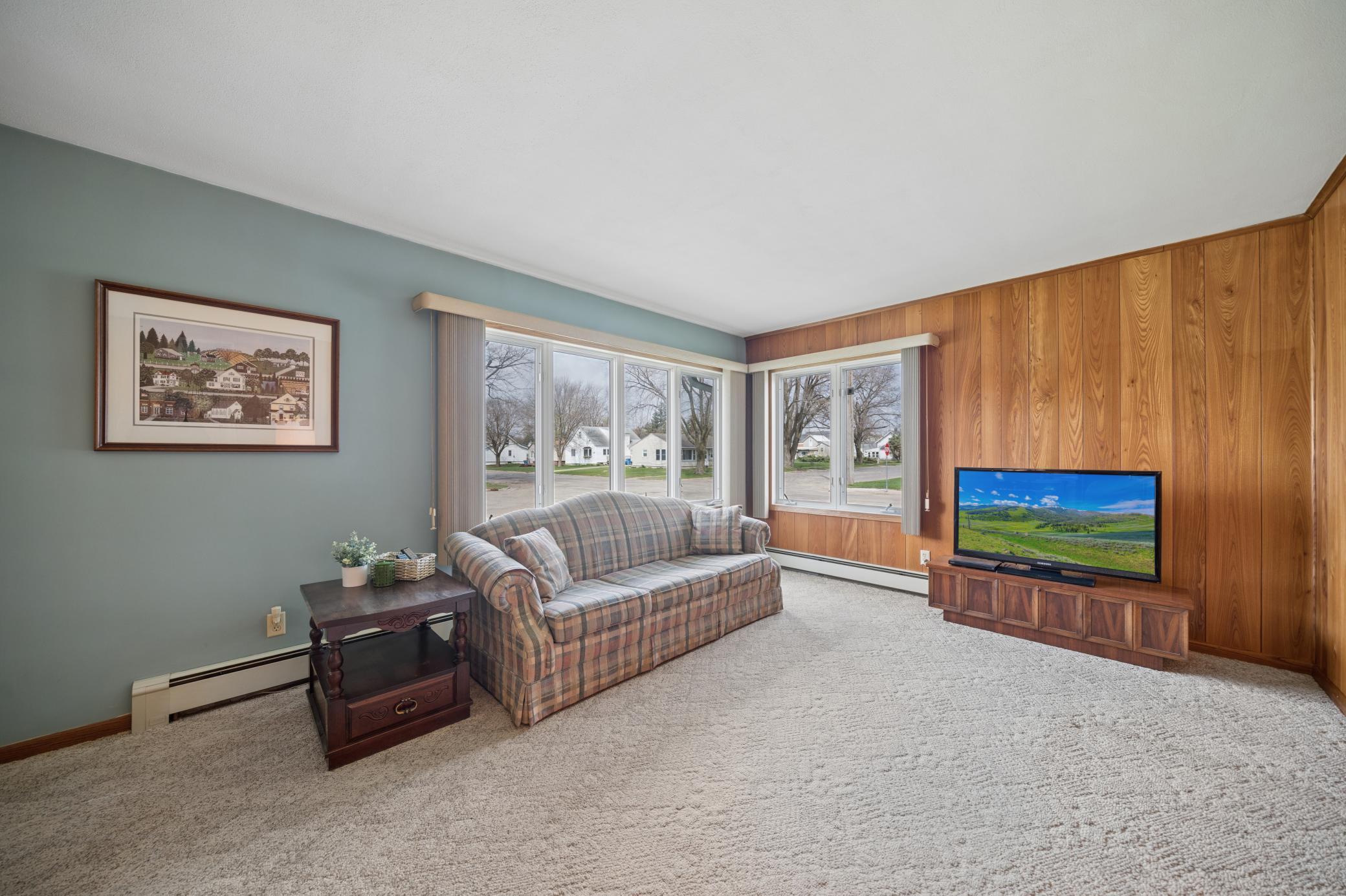 Living room with corner windows
