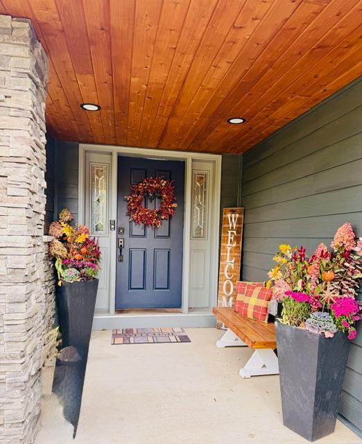 Rich Cedar Overhang over Front Porch Entryway