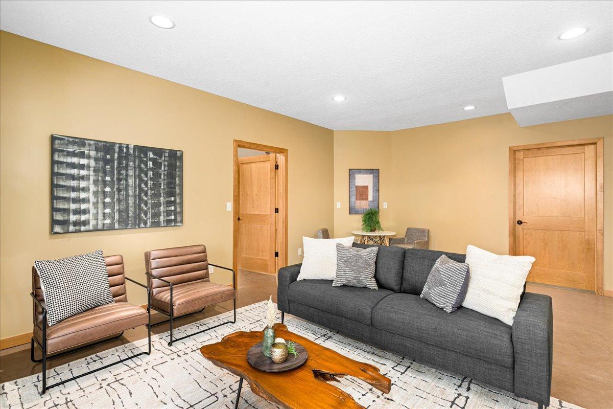 Family room with game table in background