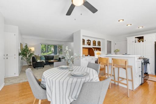 Open layout flows from dining area to living room, ideal for gatherings.