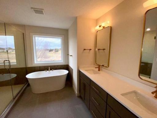 Primary suite bathroom includes freestanding tub, large tile shower, separate water closet and amazing large walk-in closet.
