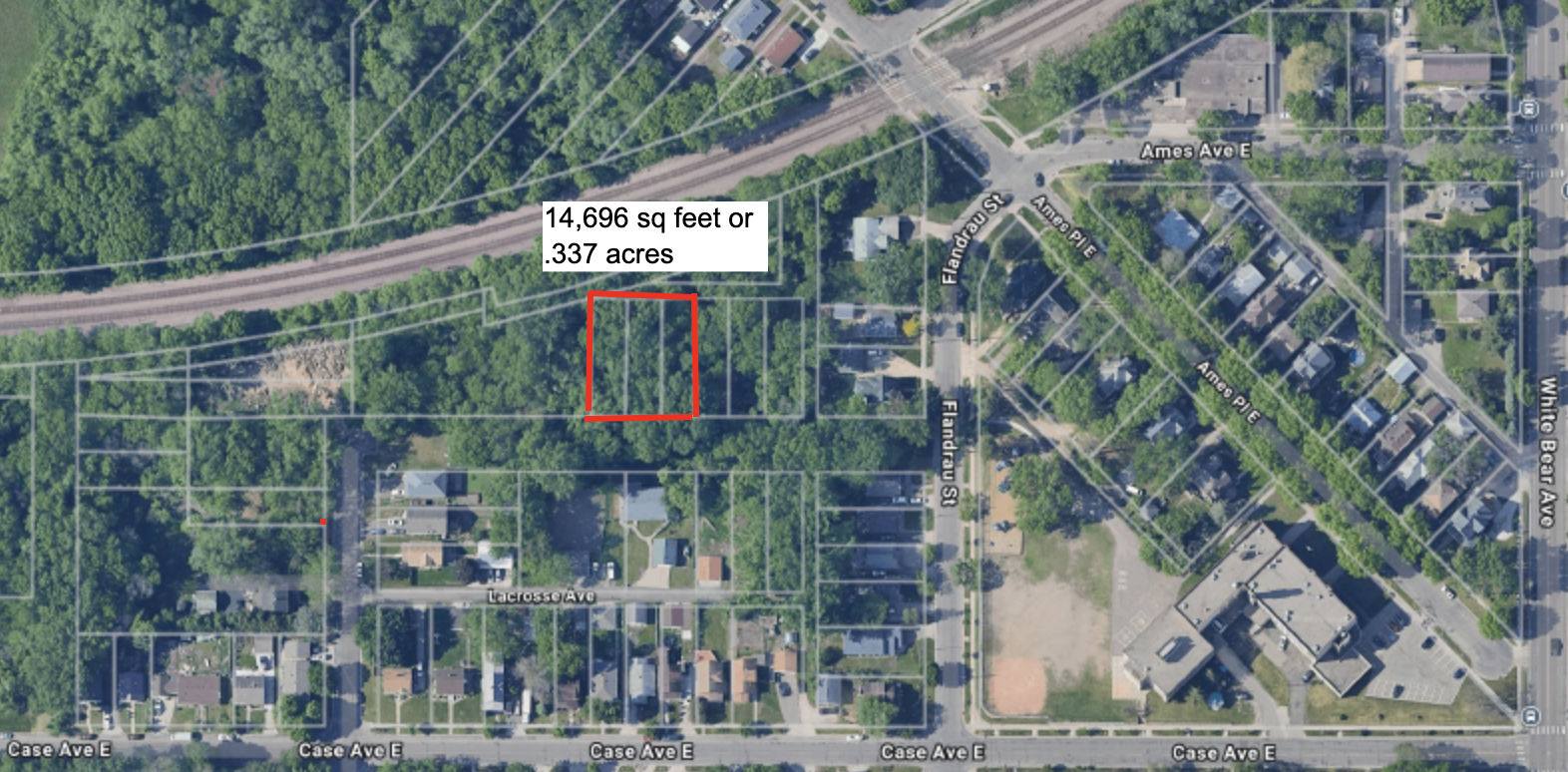 14,696 sq feet or .337 acres according to tax records